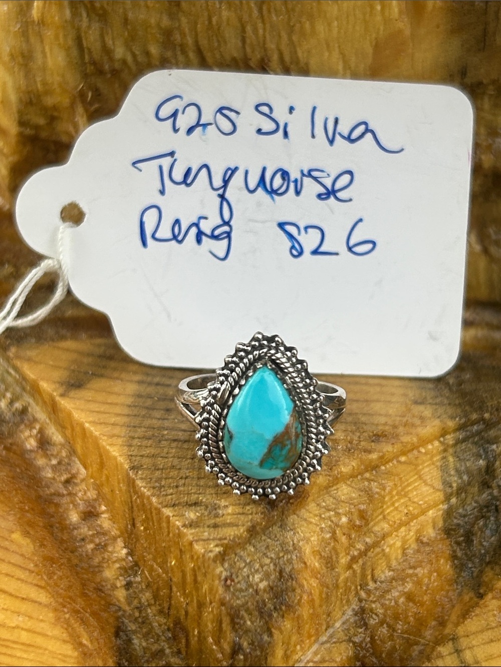 Sterling Silver 925 Turquoise Teardrop Ring - Turquoise